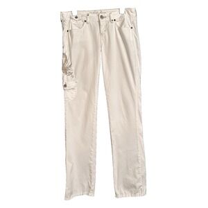 Vintage Embroidered Dragon Y2K GUESS Jeans Womens Juniors White Pants 30